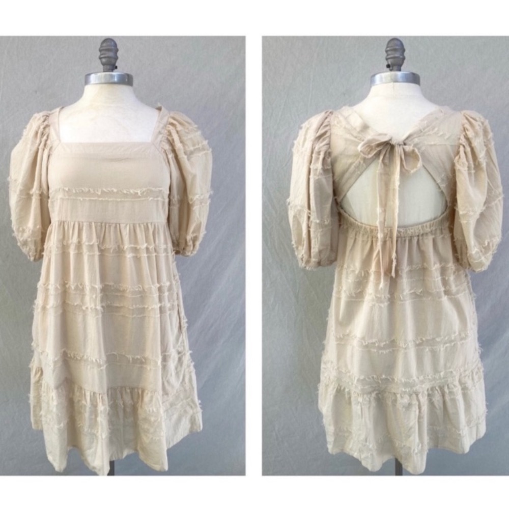 Cream Puff Sleeve Cut out back Mini Dress